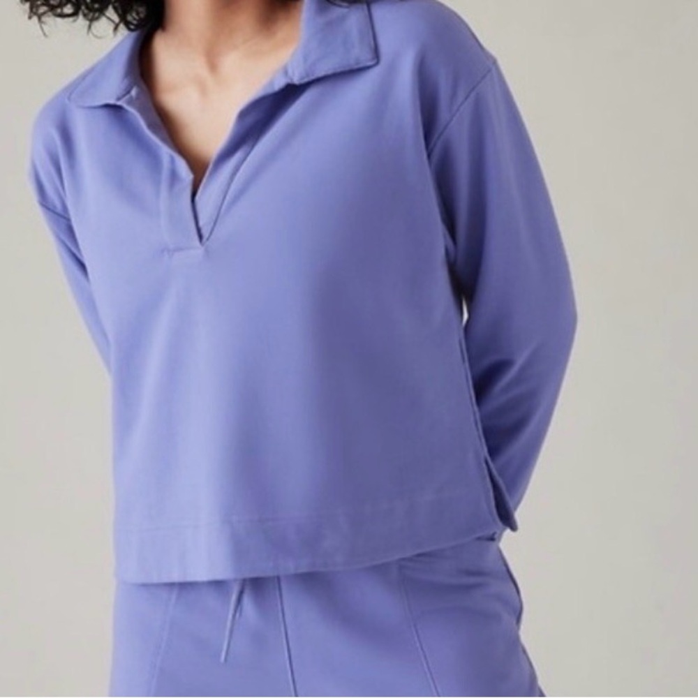 Athleta Retroterry Polo Sweatshirt Dark Adonis Purple Long Sleeve Top Large